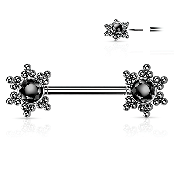 Threadless Beaded Star Jewelled Cluster Plated Decorative Nipple Barbell