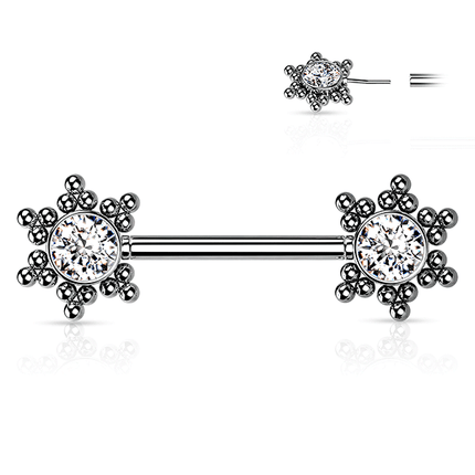Threadless Beaded Star Jewelled Cluster Plated Decorative Nipple Barbell