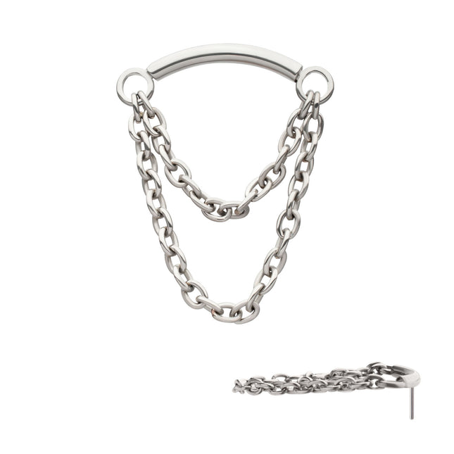 Titanium Threadless 2 Tier Dangle Chain Curved Bar Top