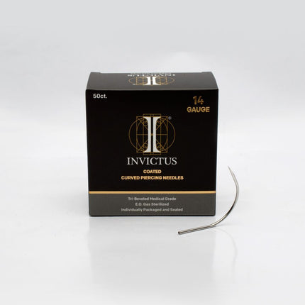 Invictus Tri-Beveled Ultra-Sharp Tips Biomedical-Grade Silicone Coated Piercing Curved Needles (50 needles per box)
