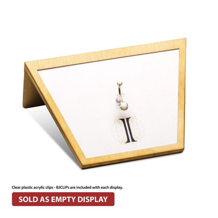 Invictus Satin Brass Frame on White Leatherette with 1-BJ Clip Hole Empty Display for 14Kt Gold Jewelry