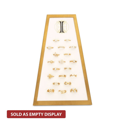 Invictus Satin Brass Frame on White Leatherette with 20-H Hole Empty Display for 14Kt Gold Side Facing Hinged Segment Clickers