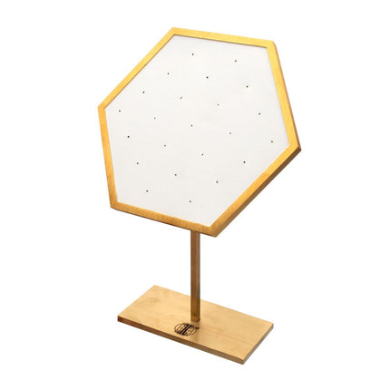 Invictus Satin Brass Hexagonal Frame on White Leatherette with 23-Pin Hole Empty Display Stand for 14Kt Gold Threadless Tops