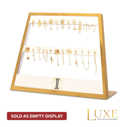 Invictus Satin Brass Frame on White Leatherette with 23-Pin Hole for Dangles Empty Display