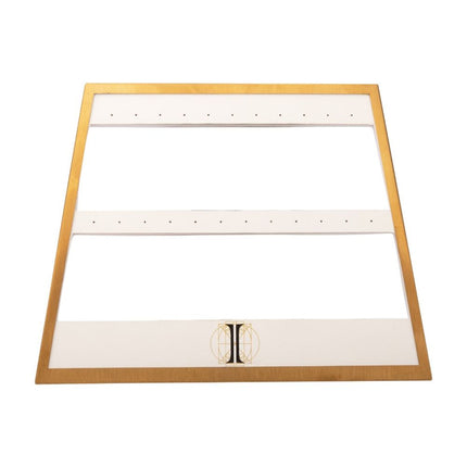 Invictus Satin Brass Frame on White Leatherette with 23-Pin Hole for Dangles Empty Display