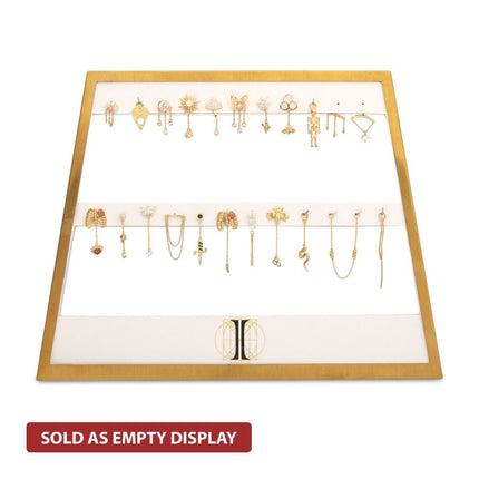 Invictus Satin Brass Frame on White Leatherette with 23-Pin Hole for Dangles Empty Display