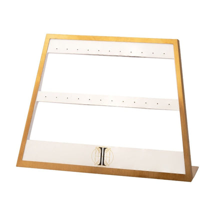 Invictus Satin Brass Frame on White Leatherette with 23-Pin Hole for Dangles Empty Display
