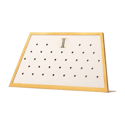 Invictus Satin Brass Frame on White Leatherette with 34-BJ Clip Hole Empty Display for 14Kt Gold Jewelry