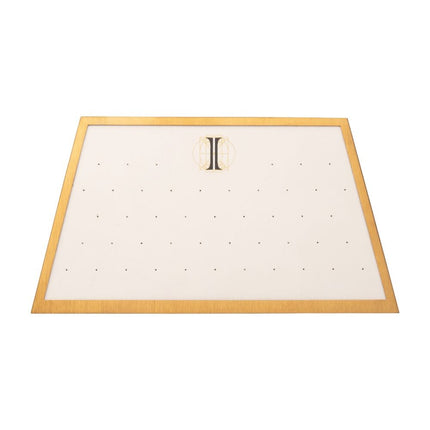 Invictus Satin Brass Frame on White Leatherette with 46-Pin Hole Empty Display for 14Kt Gold Threadless Tops