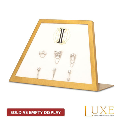 Invictus Satin Brass Frame on White Leatherette with 6-Pin Hole Empty Display for 14Kt Gold Threadless Tops