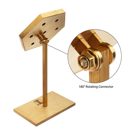 Invictus Satin Brass Hexagonal Frame on White Leatherette with 7-BJ Clip Hole Empty Display Stand for 14Kt Gold Jewelry