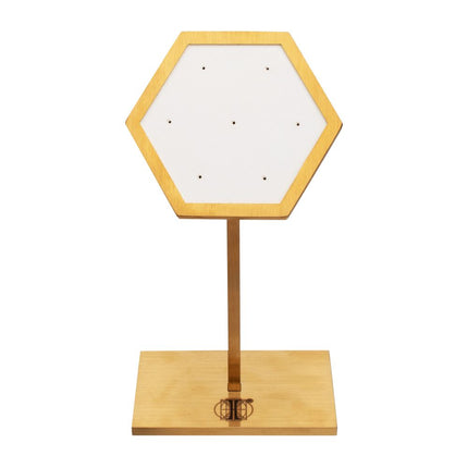 Invictus Satin Brass Hexagonal Frame on White Leatherette with 7-Pin Hole Empty Display Stand for 14Kt Gold Threadless Tops