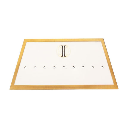 Invictus Satin Brass Frame on White Leatherette with 9-BJ Clip Hole Empty Display for 14Kt Gold Jewelry
