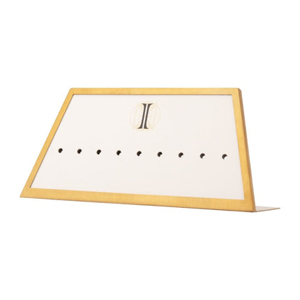 Invictus Satin Brass Frame on White Leatherette with 9-BJ Clip Hole Empty Display for 14Kt Gold Jewelry