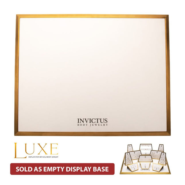 Invictus Satin Brass Frame on White Leatherette with Empty Display Base
