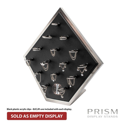 Invictus Brushed Titanium Prism Frame on Black Leatherette with 15-BJ Clip Hole Empty Display Stand for Titanium Jewelry