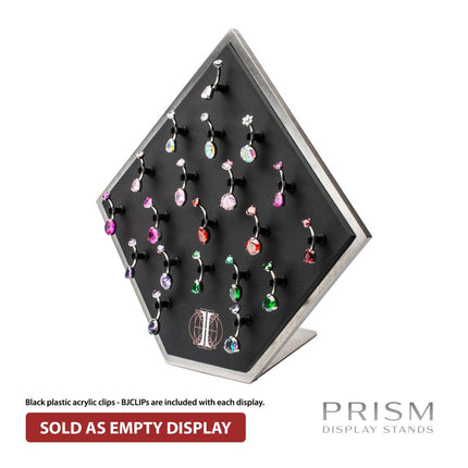 Invictus Brushed Titanium Prism Frame on Black Leatherette with 20-BJ Clip Hole Empty Display Stand for Titanium Jewelry