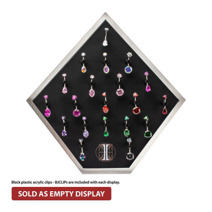 Invictus Brushed Titanium Prism Frame on Black Leatherette with 20-BJ Clip Hole Empty Display Stand for Titanium Jewelry