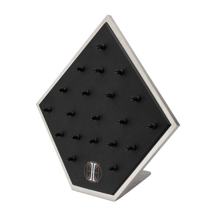Invictus Brushed Titanium Prism Frame on Black Leatherette with 20-BJ Clip Hole Empty Display Stand for Titanium Jewelry