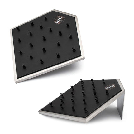 Invictus Brushed Titanium Prism Frame on Black Leatherette with 20-BJ Clip Hole Empty Display Stand for Titanium Jewelry