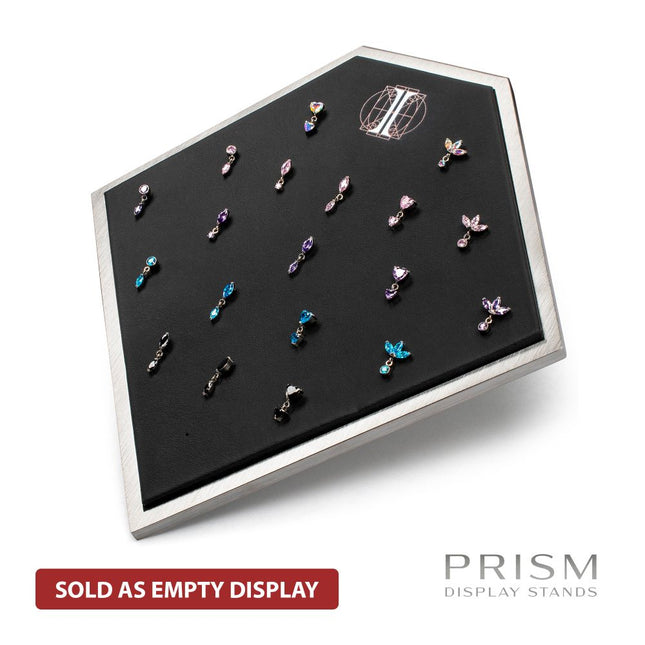 Invictus Brushed Titanium Prism Frame on Black Leatherette with 20-Pin Hole Empty Display Stand for Titanium Threadless Threaded Tops