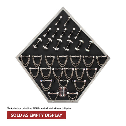 Invictus Brushed Titanium Prism Frame on Black Leatherette with 33-BJ Clip Hole Empty Display Stand for Titanium Jewelry