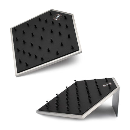 Invictus Brushed Titanium Prism Frame on Black Leatherette with 33-BJ Clip Hole Empty Display Stand for Titanium Jewelry