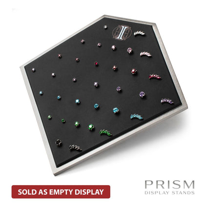 Invictus Brushed Titanium Prism Frame on Black Leatherette with 33-Pin Hole Empty Display Stand for Titanium Threadless Threaded Tops
