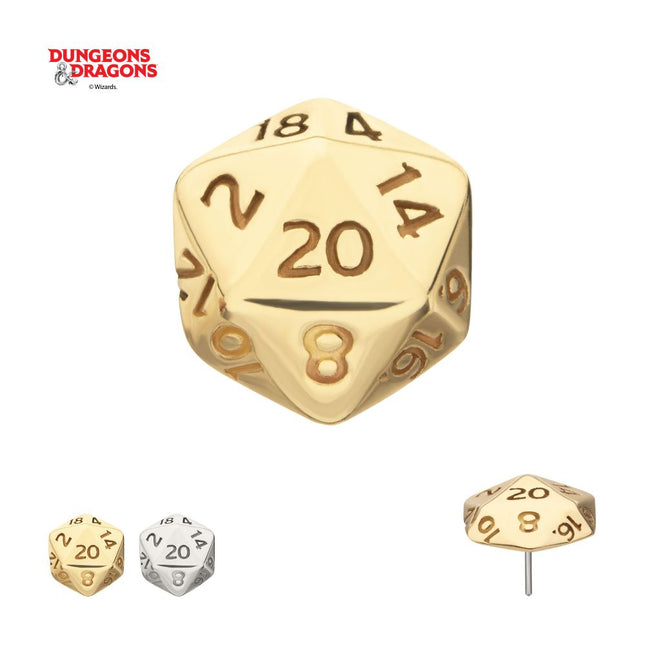 Invictus 14Kt Gold Dungeons & Dragons 3D Flat Back Dice Threadless Top