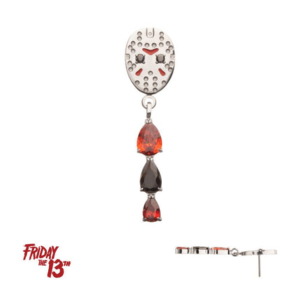 Invictus Titanium Threadless Enamel Friday The 13th Jason Mask Top with Garnet / Black Gem Dangle