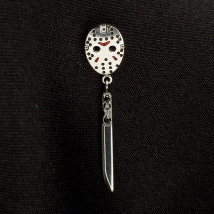 Invictus Titanium Threadless Enamel Friday The 13th Jason Mask Top with Black Gem Knife Dangle