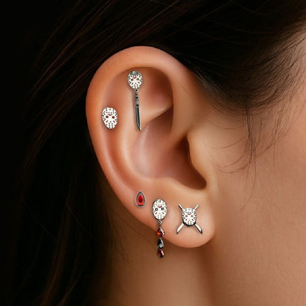 Invictus Titanium Threadless Enamel Friday The 13th Jason Mask Top with Black Gem Knife Dangle