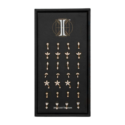 Invictus 24Kt Gold PVD Titanium Threadless Dangle Top Collection and Display