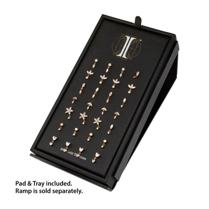 Invictus 24Kt Gold PVD Titanium Threadless Dangle Top Collection and Display