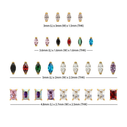 Invictus 24Kt Gold PVD Titanium Emerald & Marquise Cut Gem Threadless Top Collection and Display