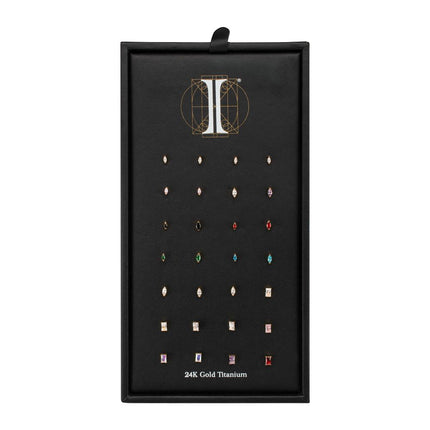 Invictus 24Kt Gold PVD Titanium Emerald & Marquise Cut Gem Threadless Top Collection and Display