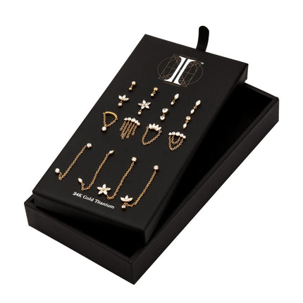 Invictus 24Kt Gold PVD Titanium Threadless Gem Dangle Top Collection and Display