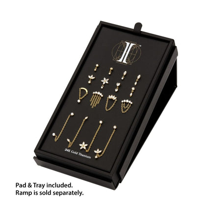 Invictus 24Kt Gold PVD Titanium Threadless Gem Dangle Top Collection and Display