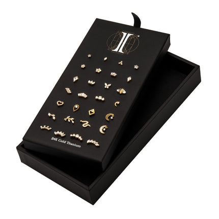Invictus 24Kt Gold PVD Titanium Threadless Clear Gem Top Collection and Display