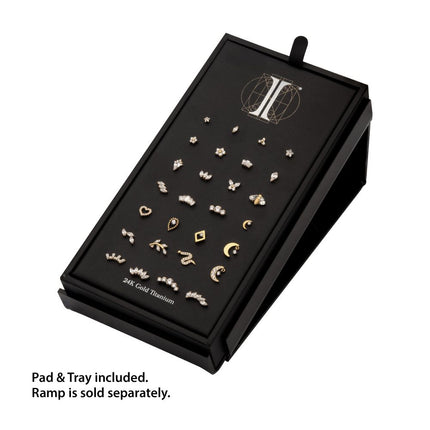 Invictus 24Kt Gold PVD Titanium Threadless Clear Gem Top Collection and Display