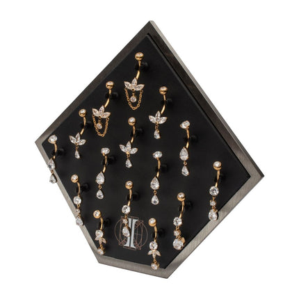 Invictus 24Kt Gold PVD Titanium Internally Threaded Clear CZ Gem Dangle Navel Collection and Display