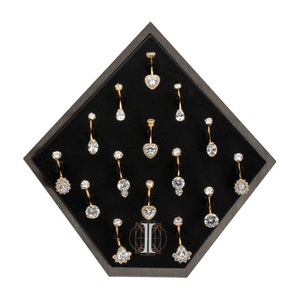 Invictus 24Kt Gold PVD Titanium Internally Threaded Clear CZ Gem Fixed Bottom Navel Collection and Display