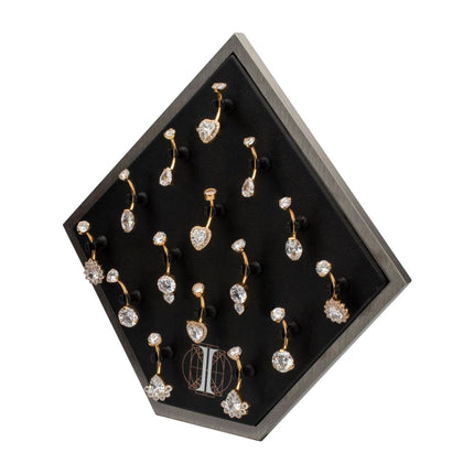 Invictus 24Kt Gold PVD Titanium Internally Threaded Clear CZ Gem Fixed Bottom Navel Collection and Display