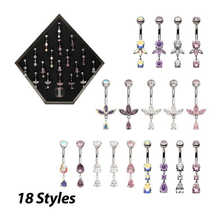 Invictus Titanium Internally Threaded Clear CZ Gem Dangle Navel Collection and Display