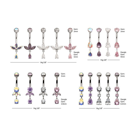 Invictus Titanium Internally Threaded Clear CZ Gem Dangle Navel Collection and Display