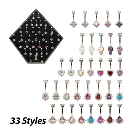 Invictus Titanium Internally Threaded Multi-Gem Decorative Fixed Bottom Navel Collection and Display