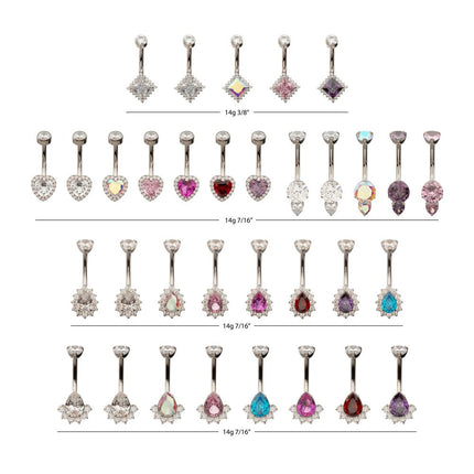 Invictus Titanium Internally Threaded Multi-Gem Decorative Fixed Bottom Navel Collection and Display