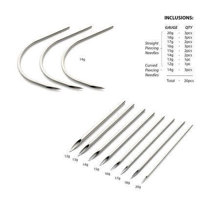 Invictus Tri-Beveled Ultra-Sharp Tips Uncoated Piercing Needles Sample Pack (20 needles per box)