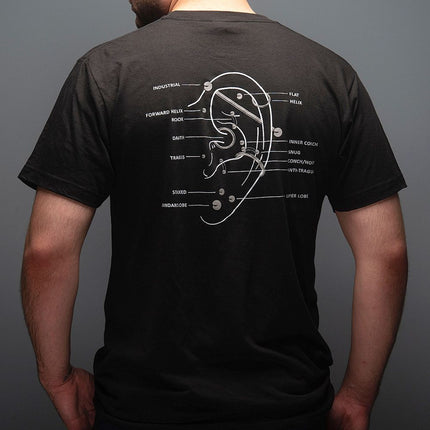 Invictus Men's Soft Cotton T-Shirt with Invictus Logo on front and an Ear Piercing Diagram at the back