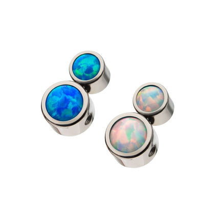 Invictus Titanium 2-Bezel Set Synthetic Opal Cluster Dimple Bead
